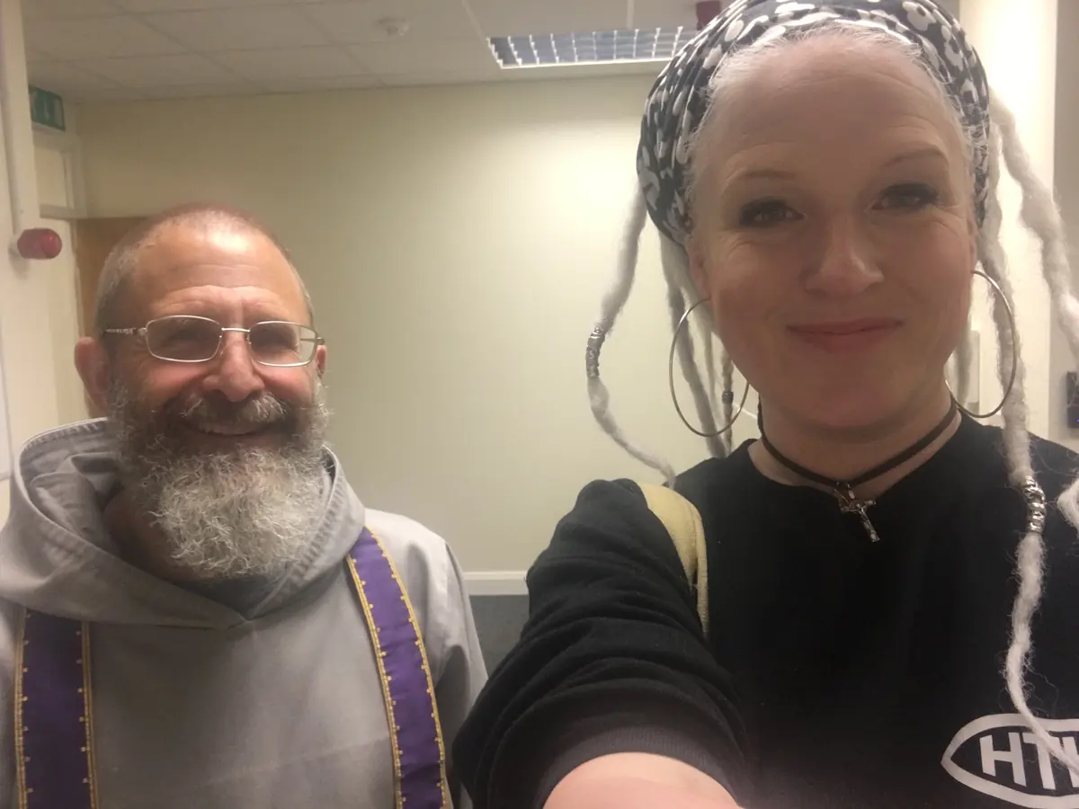 Roisin with a Franciscan Friar of the Renewal